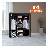 Pack4 Closet Resistente Textil con Soporte Metalico Firme Negro Casa 175x45x130cm