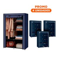 Pack4 Mueble de Tela con Estructura de Metal 105x45x168cm Azul Multiuso Plus Y Regalo Sticker
