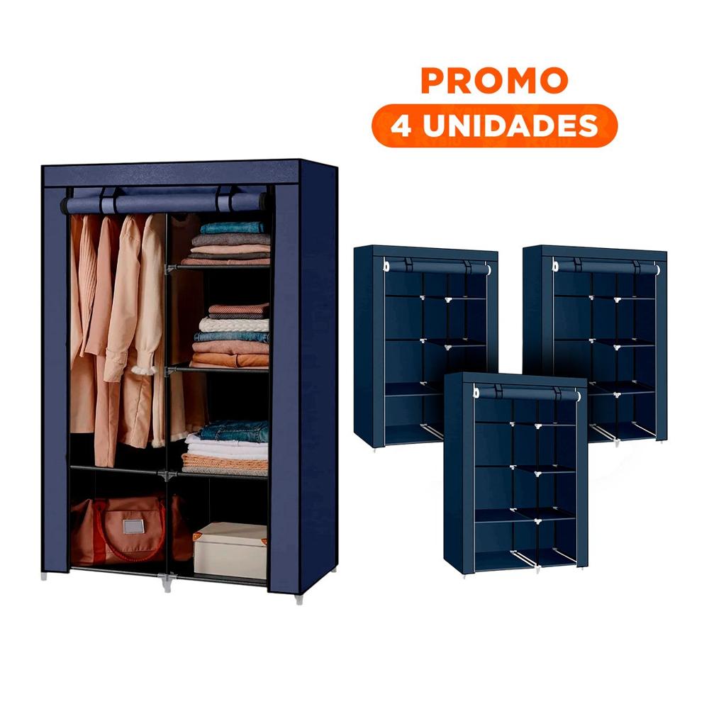 Pack4 Mueble de Tela con Estructura de Metal 105x45x168cm Azul Multiuso Plus Y Regalo Sticker