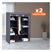 Pack2 Closet Resistente Textil con Soporte Metalico Plomo Casa 175x45x130cm YRegalo Sticker