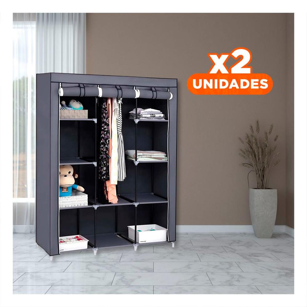 Pack2 Closet Resistente Textil con Soporte Metalico Plomo Casa 175x45x130cm YRegalo Sticker