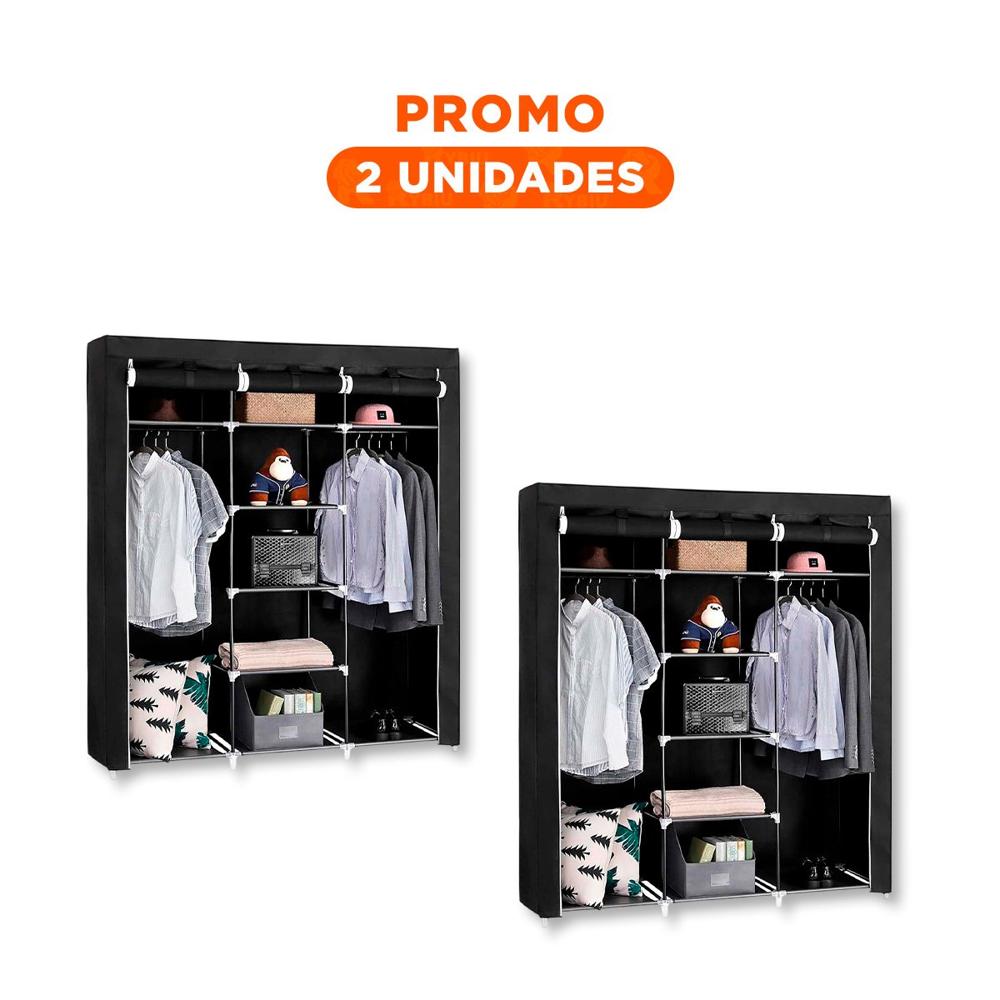 Pack2 Ropero Ligero de Tela con Estructura Metalica Color Negro Hogar 175x45x130cm