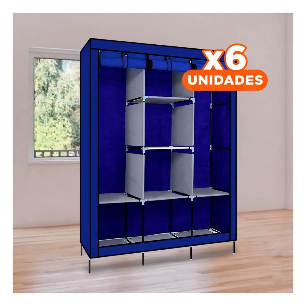 Pack6 Guardarropa Resistente Textil con Tubos de Metal Azul Casa 175x45x130cm YRegalo Sticker