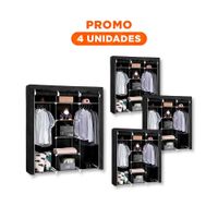 Pack4 Closet Estilizado Textil con Estructura Metalica Negro 175x45x130cm Y Regalo Sticker