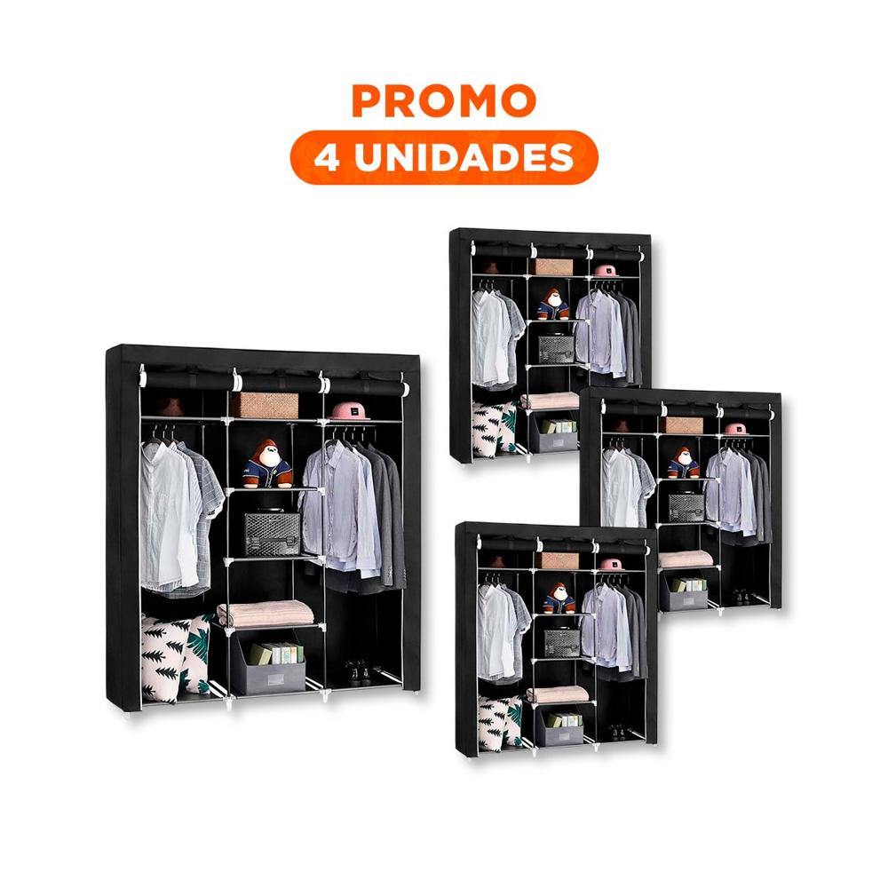 Pack4 Closet Estilizado Textil con Estructura Metalica Negro 175x45x130cm Y Regalo Sticker