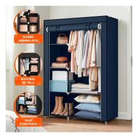 Closet de Tela con Estructura de Metal 105x45x168cm Azul Dormitorio Plus Y notas
