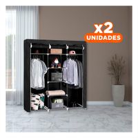 Pack2 Closet Practico Textil con Base Metalica Firme Negro Hogar 175x45x130cm Y Regalo Sticker