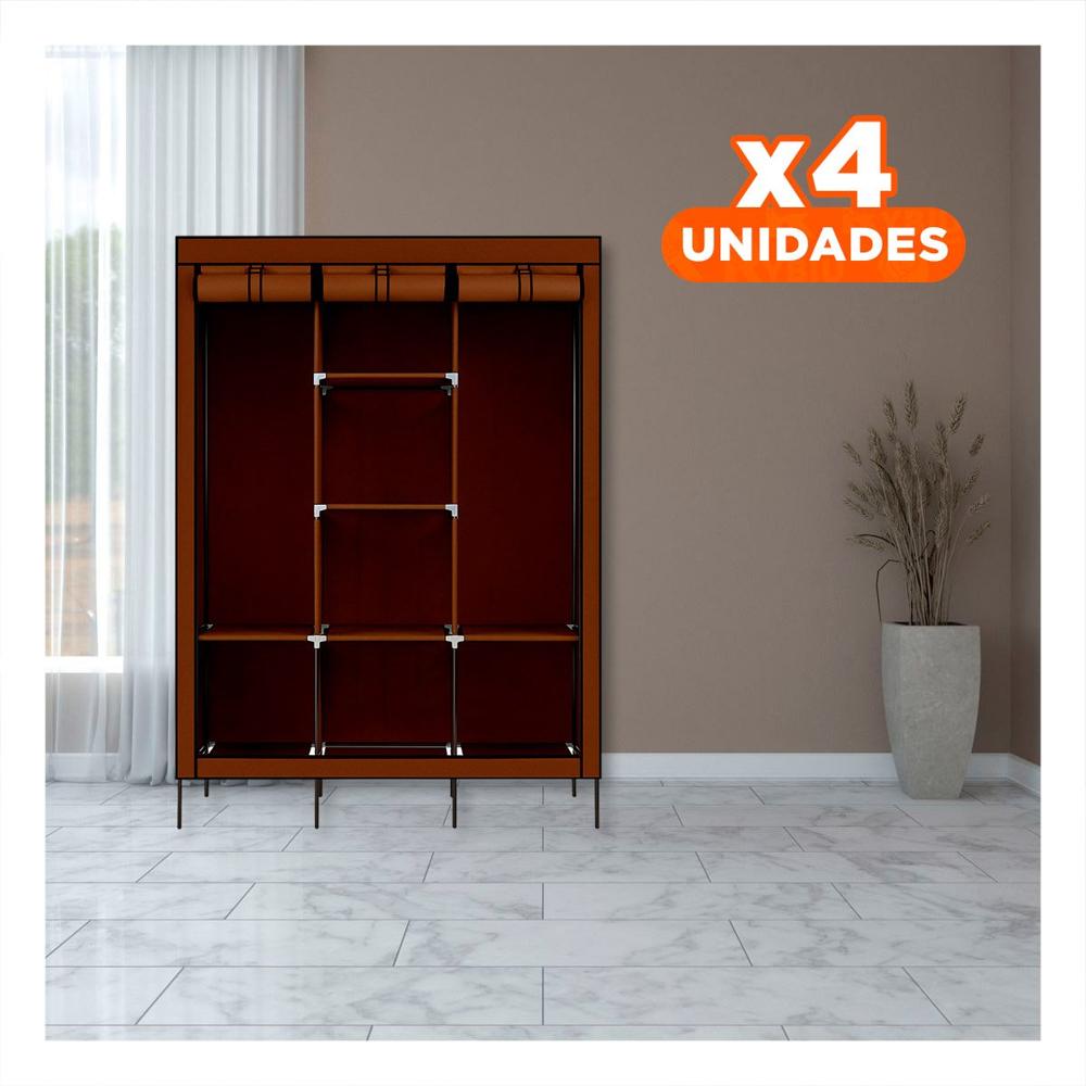 Pack4 Closet Portatil Textil con Base Metalica Marron para Casa 175x45x130cm