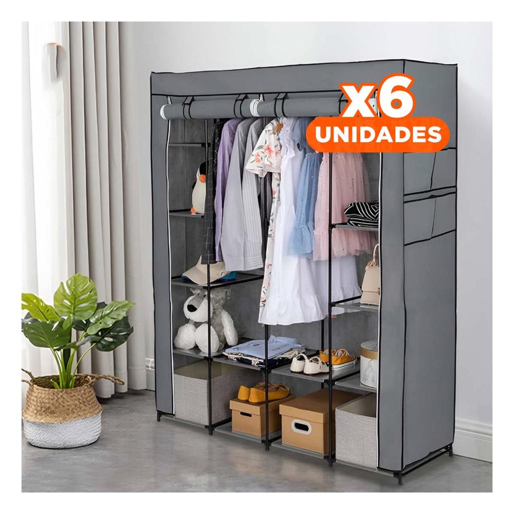 Pack6 Guardarropa Resistente Textil con Tubos de Metal Plomo Casa 175x45x130cm YRegalo Sticker