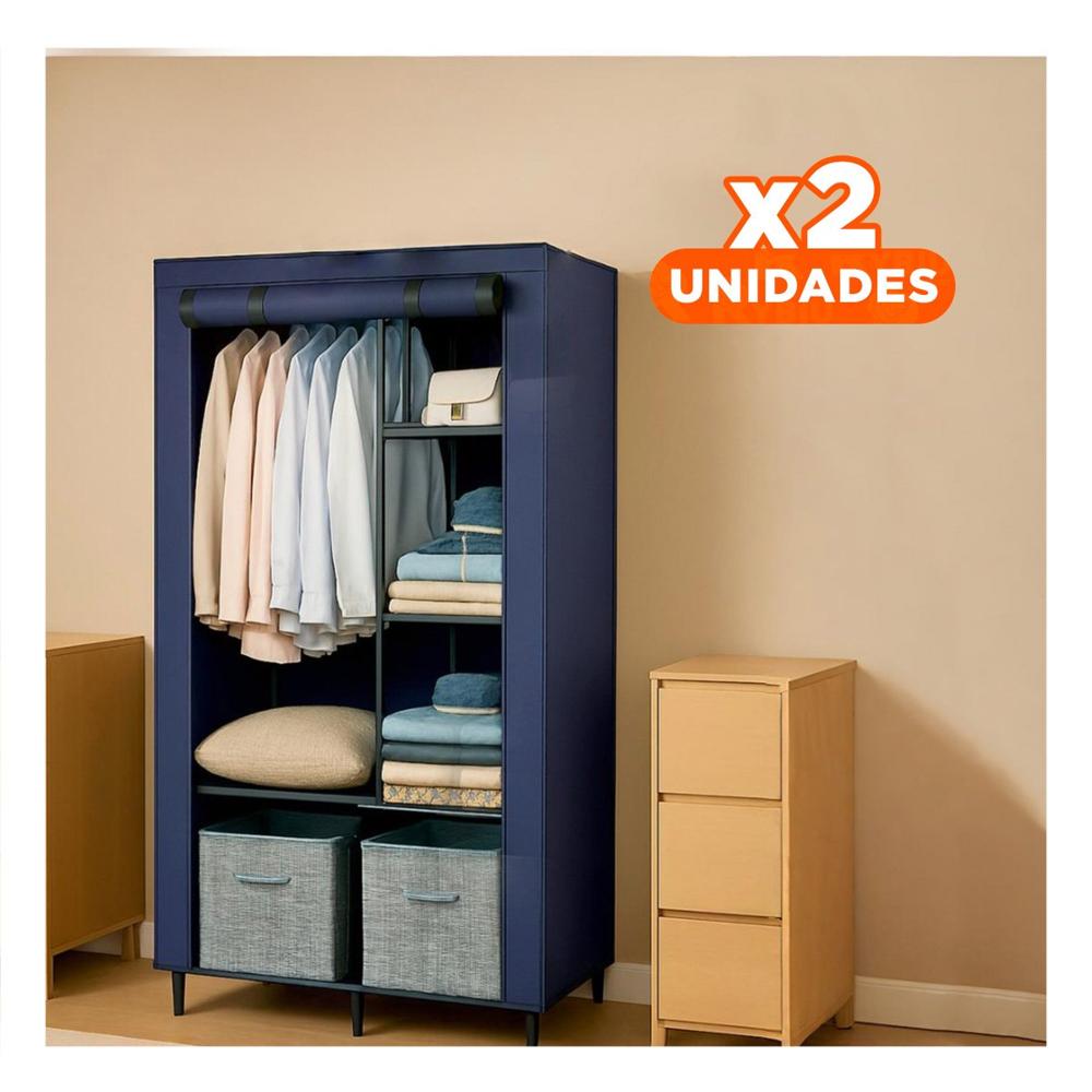 Pack2 Closet Elegante Textil con Base Metalica Firme Plomo Hogar 105x45x168cm Y Regalo Sticker