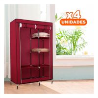 Pack4 Closet Estilizado Textil con Estructura Metalica Guinda Hogar 105x45x168cm Y Papel Regalo