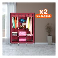 Pack2 Closet Resistente Textil con Soporte Metalico Guinda Casa 175x45x130cm Y Regalo Sticker