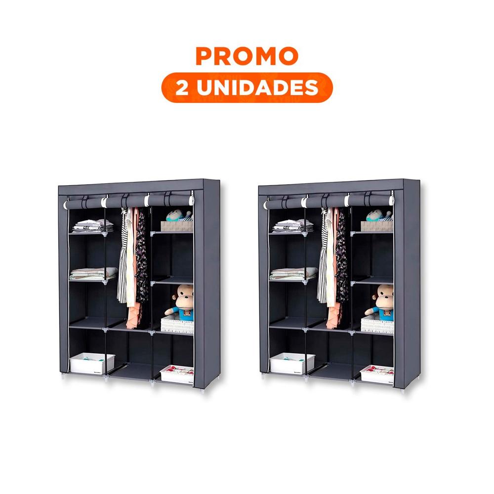 Pack2 Closet Amplio Textil con Soporte Metalico Plomo para Casa 175x45x130cm