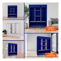 Guardarropa Elegante Textil con Tubos de Metal Azul Casa 175x45x130cm YRegalo Sticker