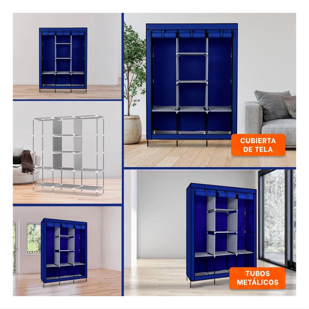Guardarropa Elegante Textil con Tubos de Metal Azul Casa 175x45x130cm YRegalo Sticker