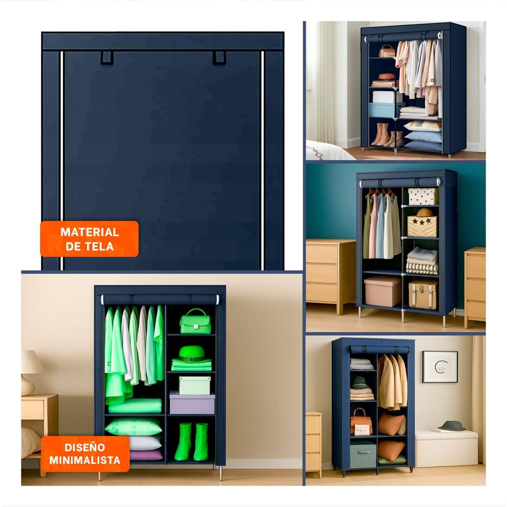 Guardarropa Amplio Textil con Estructura Metalica Plomo Moderno 105x45x168cm