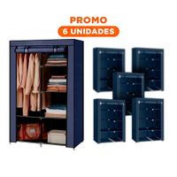 Pack6 Guardarropa Practico Textil con Estructura Metalica Plomo Moderno 105x45x168cm