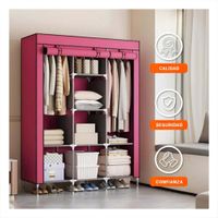 Guardarropa Compacto Textil Plegable con Tubos de Metal Guinda 175x45x130cm Y Papel Regalo
