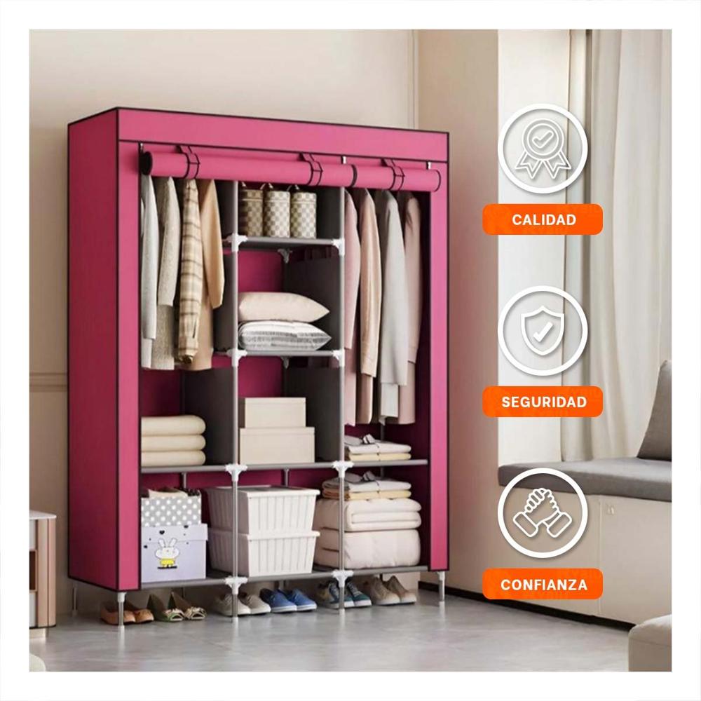 Guardarropa Compacto Textil Plegable con Tubos de Metal Guinda 175x45x130cm Y Papel Regalo