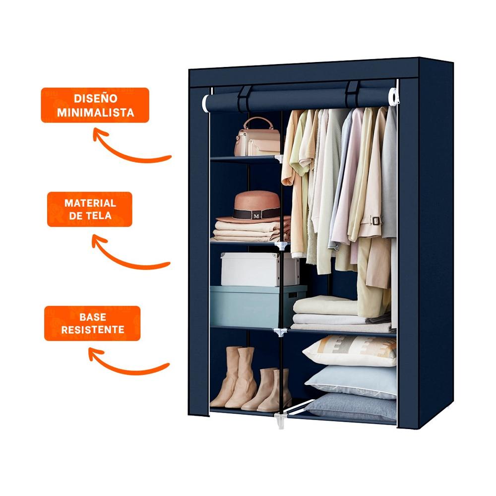 Closet de Tela con Estructura de Metal 105x45x168cm Azul Organizador Pro Y Ligas Regalo