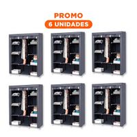 Pack6 Guardarropa Practico Textil con Estructura Metalica Plomo 175x45x130cm