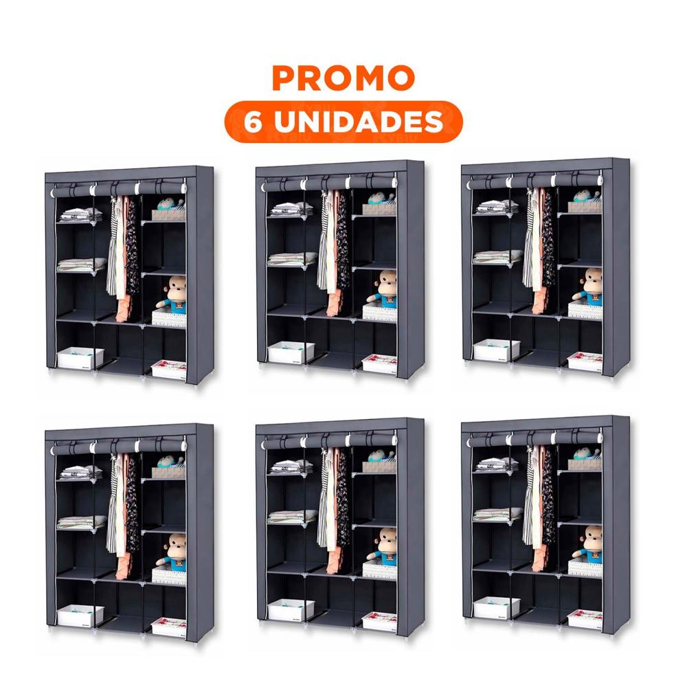 Pack6 Guardarropa Practico Textil con Estructura Metalica Plomo 175x45x130cm