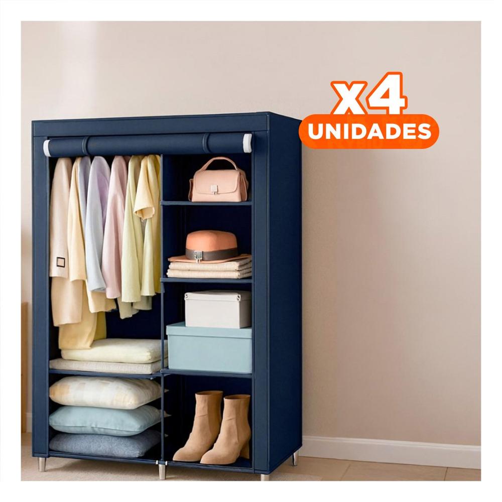 Pack4 Closet Ligero Textil con Base Metalica Firme Plomo para Casa 105x45x168cm Y Papel Regalo