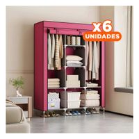 Pack6 Guardarropa Portatil de Tela Resistente Metalica Guinda 175x45x130cm Y Papel Regalo