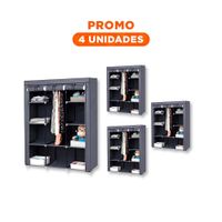 Pack4 Guardarropa Moderno Textil con Tubos de Metal Plomo 175x45x130cm YRegalo Sticker