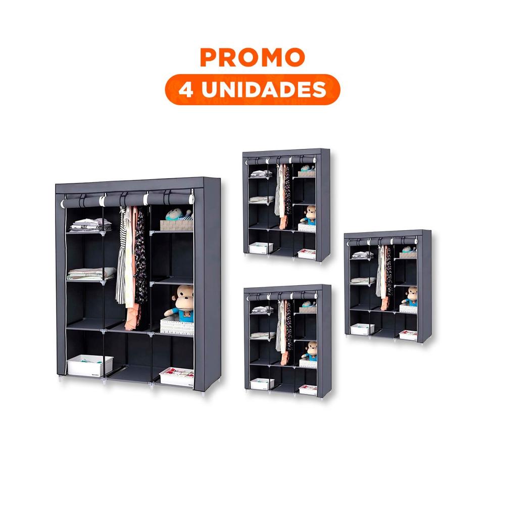 Pack4 Guardarropa Moderno Textil con Tubos de Metal Plomo 175x45x130cm YRegalo Sticker