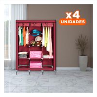 Pack4 Closet Portatil Textil con Base Metalica Firme Guinda para Casa 175x45x130cm