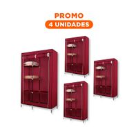 Pack4 Guardarropa Moderno Textil con Tubos de Metal Guinda 105x45x168cm Y Regalo Sticker