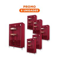Pack6 Guardarropa Practico Textil con Estructura Metalica Guinda Moderno 105x45x168cm