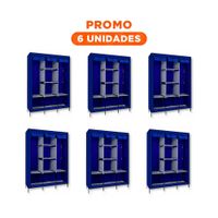 Pack6 Guardarropa Practico Textil con Estructura Metalica Azul 175x45x130cm