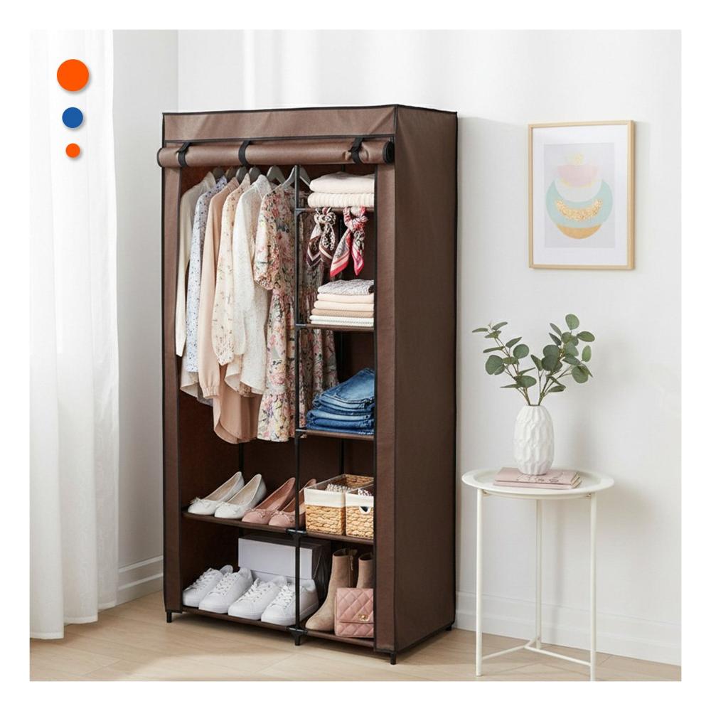 Guardarropa Compacto Textil Plegable con Tubos de Metal Marron 105x45x168cm Y Papel Regalo