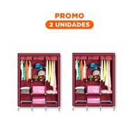Pack2 Closet Amplio Textil con Soporte Metalico Firme Guinda para Casa 175x45x130cm
