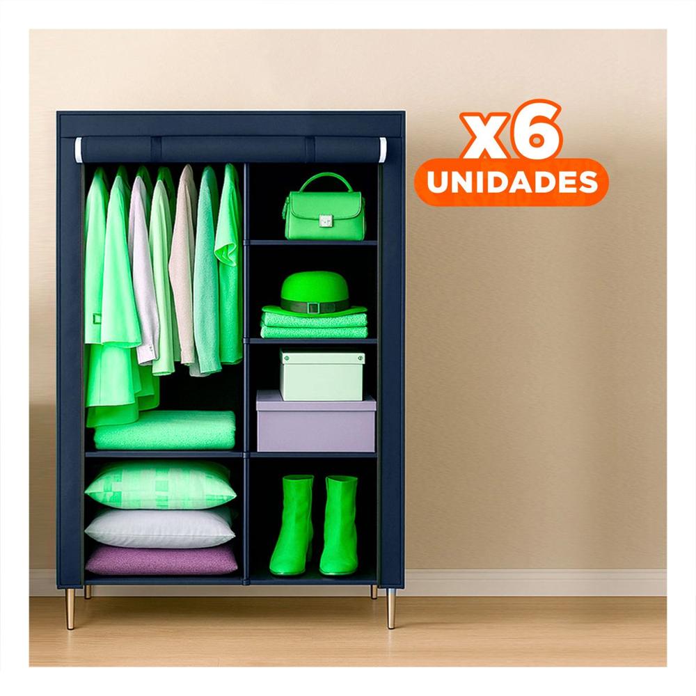 Pack6 Guardarropa Resistente Textil con Tubos de Metal Plomo Casa 105x45x168cm Y Regalo Sticker