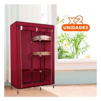 Pack2 Closet Resistente Textil con Soporte Metalico Firme Guinda 105x45x168cm Y Regalo Sticker