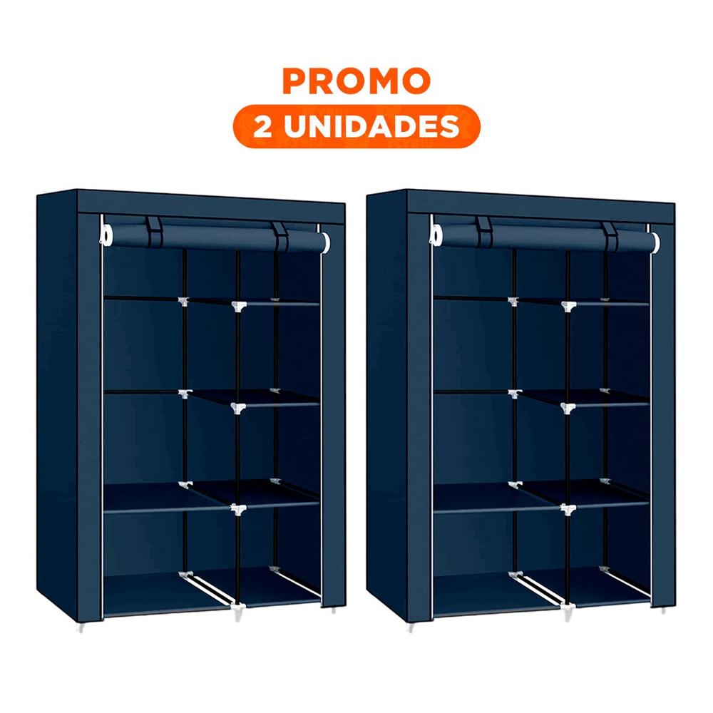 Pack2 Closet Amplio Textil con Soporte Metalico Firme Plomo para Casa 105x45x168cm