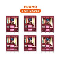 Pack6 Guardarropa Practico Textil con Estructura Metalica Guinda Moderno 175x45x130cm