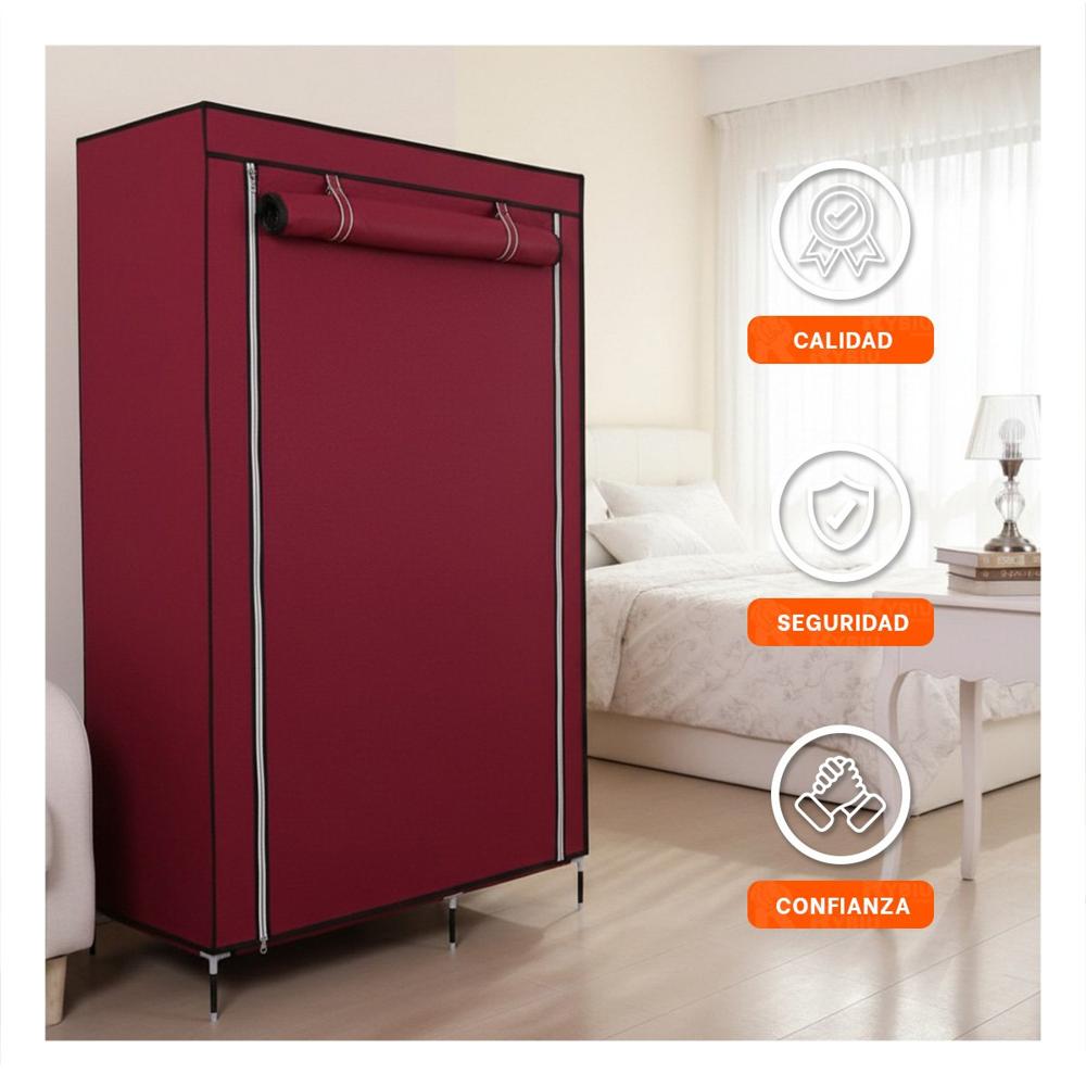 Guardarropa Compacto Textil Plegable con Tubos de Metal Guinda 105x45x168cm Y Papel Regalo