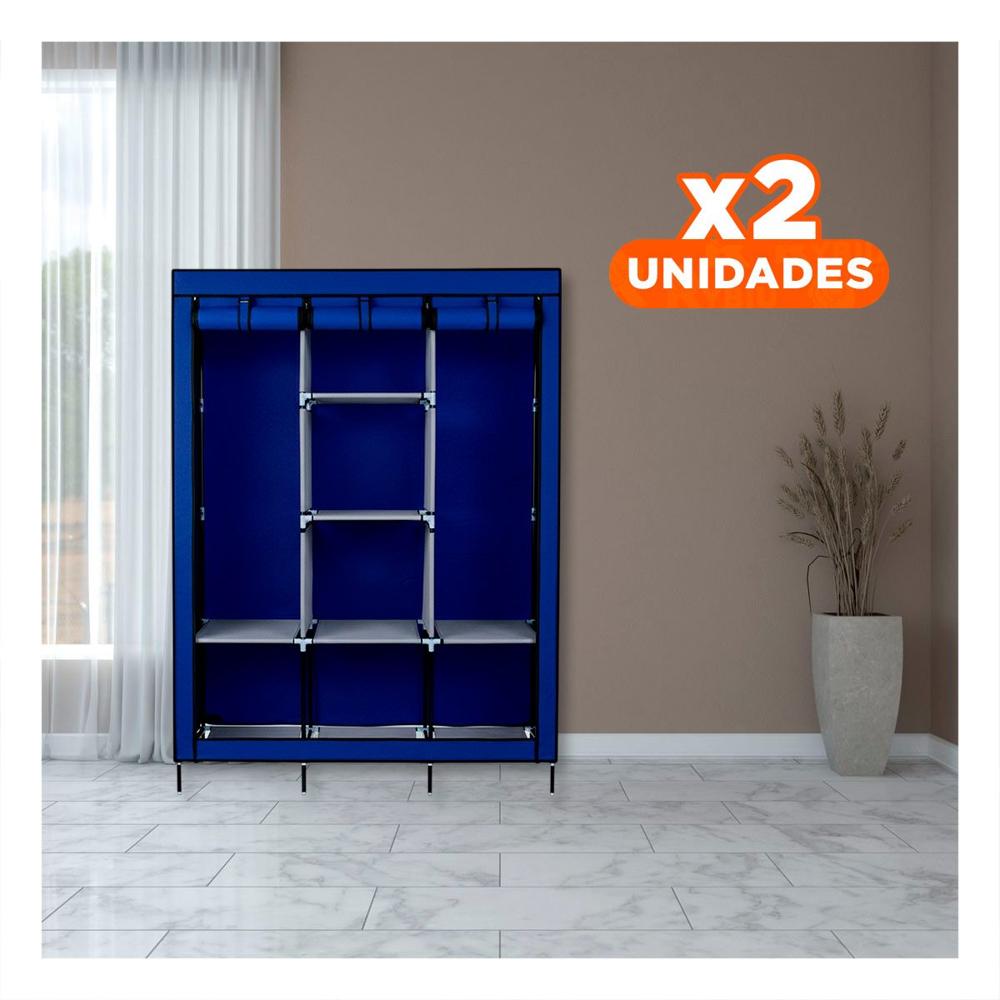 Pack2 Closet Resistente Textil con Soporte Metalico Azul Casa 175x45x130cm YRegalo Sticker