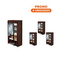 Pack4 Guardarropa Moderno Textil con Tubos de Metal Marron 105x45x168cm Y Regalo Sticker