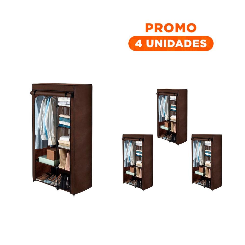 Pack4 Guardarropa Moderno Textil con Tubos de Metal Marron 105x45x168cm Y Regalo Sticker