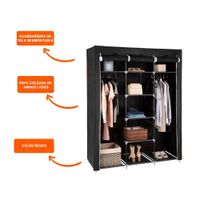 Guardarropa Funcional Textil Plegable con Tubos de Metal Negro 175x45x130cm Y Ligas Regalo