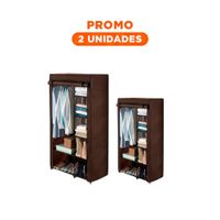 Pack2 Closet Amplio Textil con Soporte Metalico Firme Marron para Casa 105x45x168cm