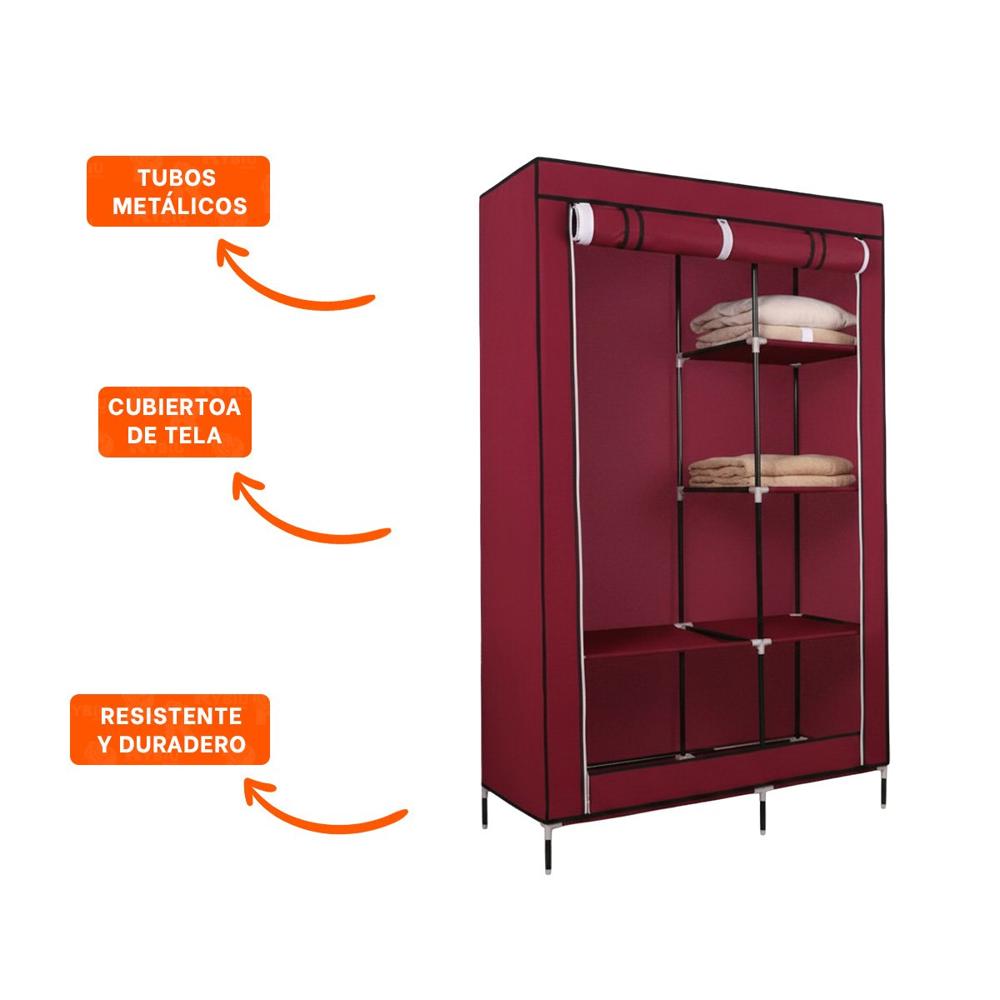 Guardarropa Funcional Textil Plegable con Tubos de Metal Guinda 105x45x168cm Y Ligas Regalo