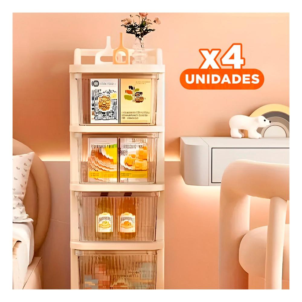 Pack4 Estacion de Almacenaje con Cajones 4 Niveles y Asa Beige Claro Compacto YPapel Regalo