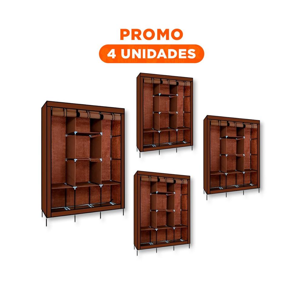 Pack4 Guardarropa Moderno Textil con Tubos de Metal Marron 175x45x130cm YRegalo Sticker