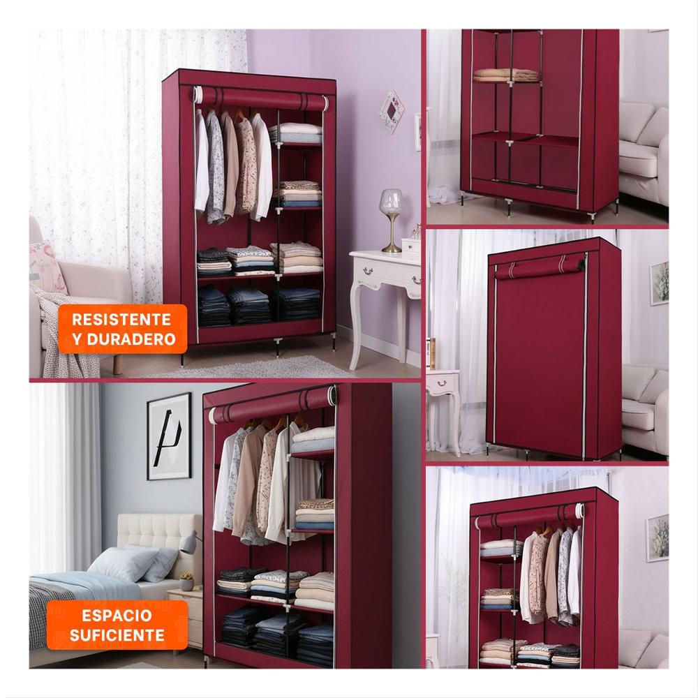 Guardarropa Amplio Textil con Estructura Metalica Guinda Moderno 105x45x168cm